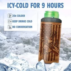 Personalized Hunting Can Cooler Wood Engraved Style American Flag -Gift Series Store personalized hunting can cooler wood engraved style american flag pt03