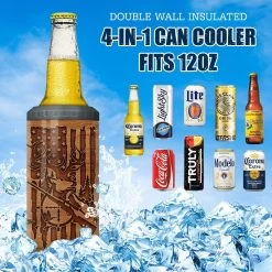 Personalized Hunting Can Cooler Wood Engraved Style American Flag -Gift Series Store personalized hunting can cooler wood engraved style american flag pt04