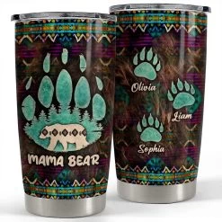 Personalized Mama Bear Mom Tumbler Native American Print Mother Gifts