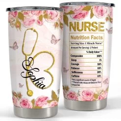 Personalized Nurse Tumbler Floral Nutrition Facts For Women Nurshes