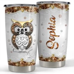 Personalized Owl Tumbler Jewelry Style Drawing For Animal Lover