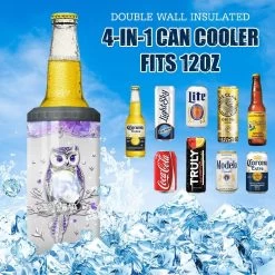 Personalized Purple Owl Can Cooler Jewelry Drawing Style For Women -Gift Series Store personalized purple owl can cooler jewelry drawing style for women pt04