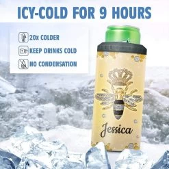 Personalized Queen Bee Can Cooler Jewelry Crown Drawing Style -Gift Series Store personalized queen bee can cooler jewelry crown drawing style pt03