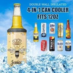Personalized Queen Bee Can Cooler Jewelry Crown Drawing Style -Gift Series Store personalized queen bee can cooler jewelry crown drawing style pt04