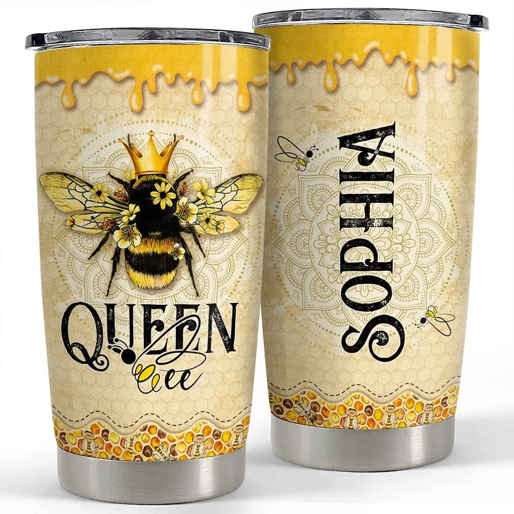 Personalized Queen Bee Tumbler Mandala Drawing For Animal Lover 3 Personalized Queen Bee Tumbler Mandala Drawing For Animal Lover