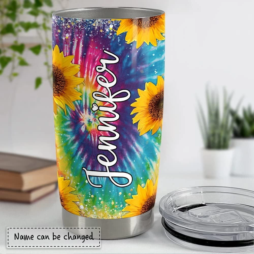 Personalized Sunflower Tumbler Hologram Tie Dye For Women Girl Sister 6 Personalized Sunflower Tumbler Hologram Tie Dye For Women Girl Sister - Image 4